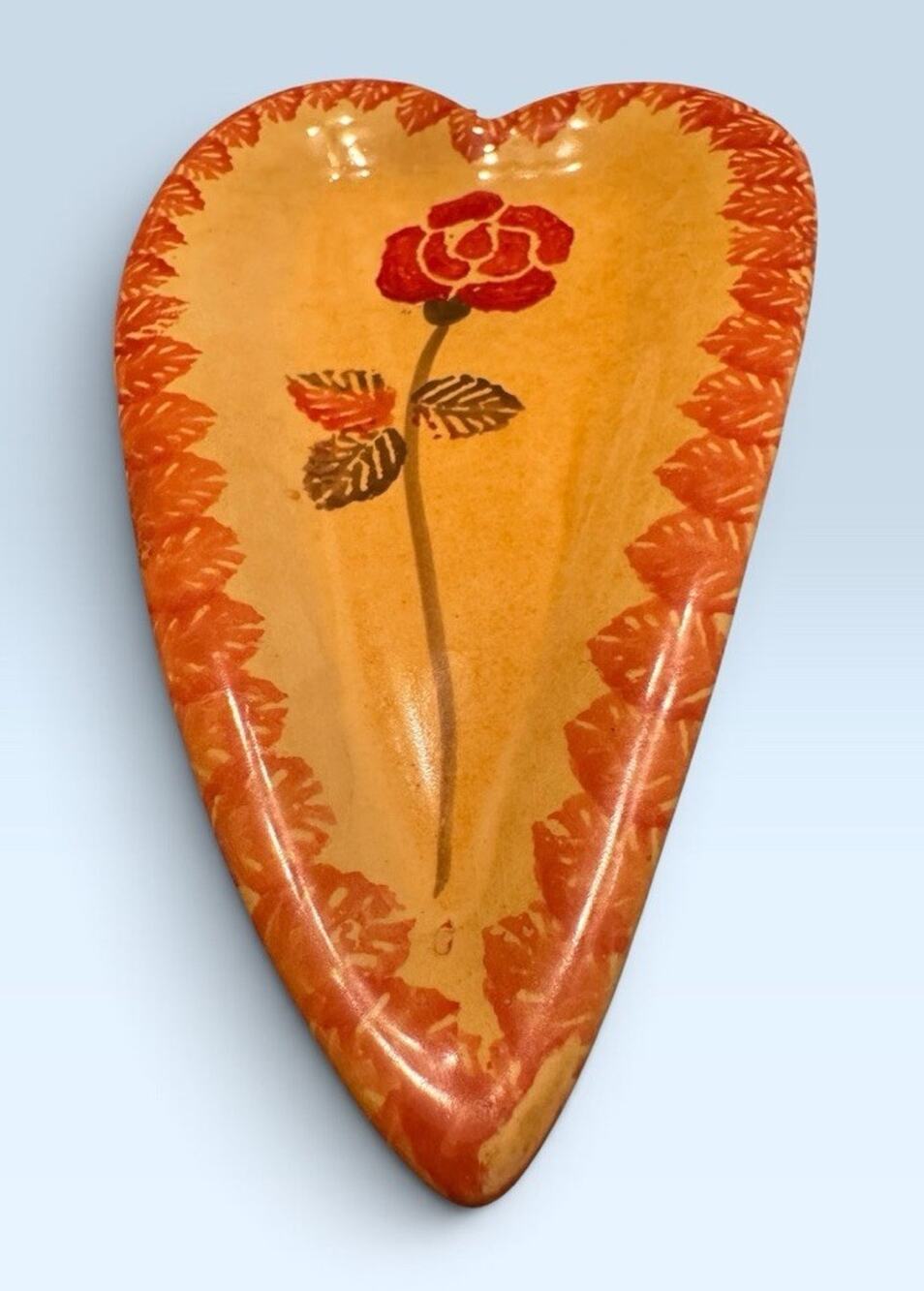 Heart Shape Rose Serving Dish Trinket Holder Hand Painted Italian Pottery 10"x6"